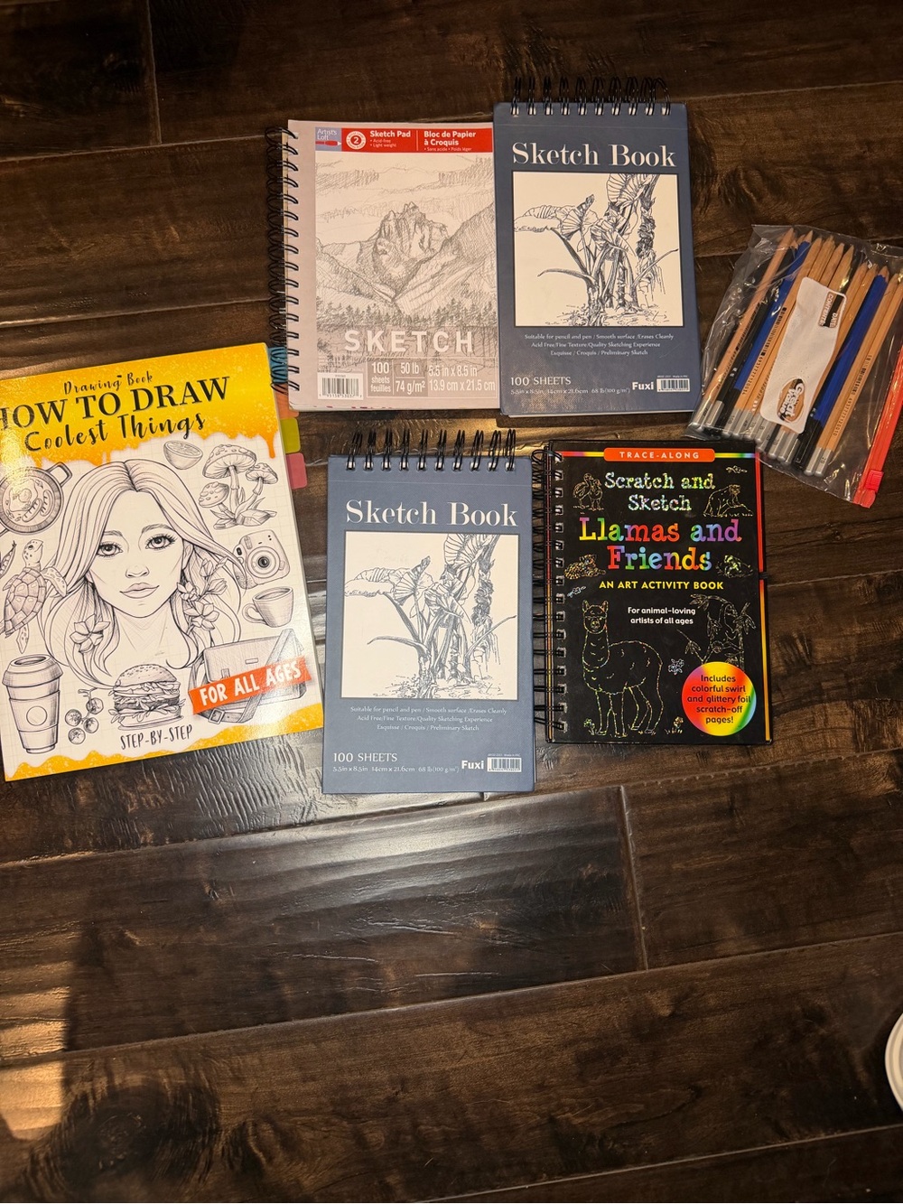 Art Supply Lot Sketch Books Drawing Pads Pencils Scratch & Sketch Llamas Book